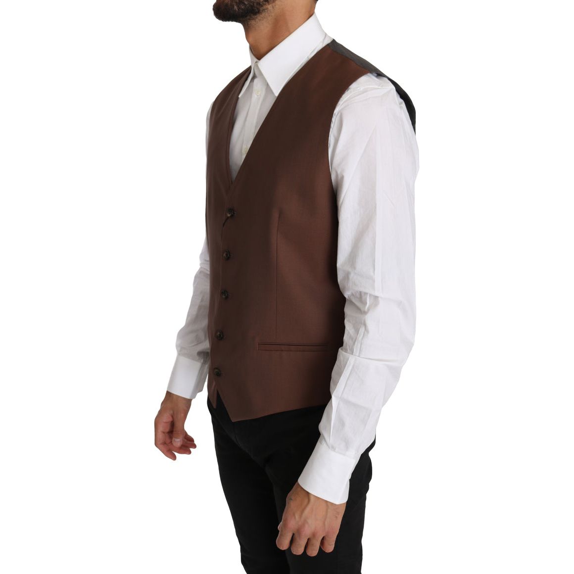 Dolce & Gabbana | Brown Wool Silk Waistcoat Vest | McRichard Designer Brands