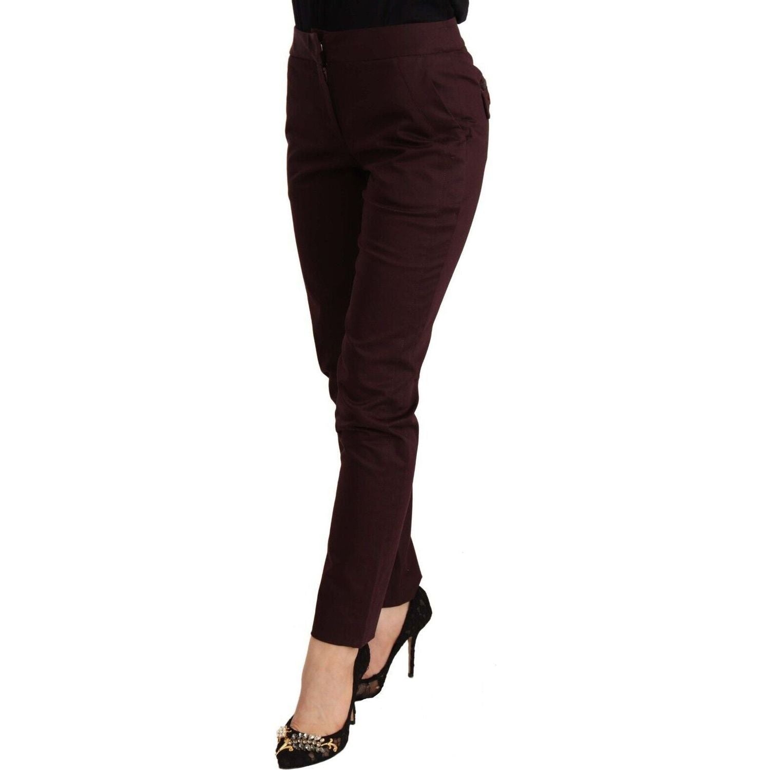 Just Cavalli | Maroon Mid Waist Skinny Women Trouser Pants | McRichard Designer Brands