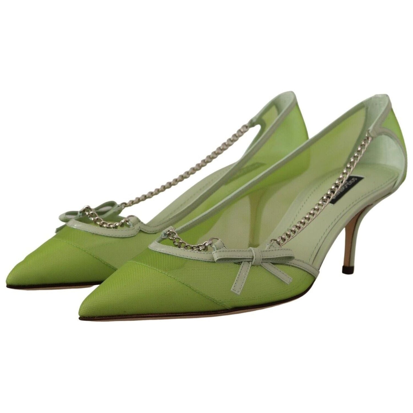 Dolce & Gabbana | Green Mesh Leather Chains Heels Pumps Shoes | McRichard Designer Brands