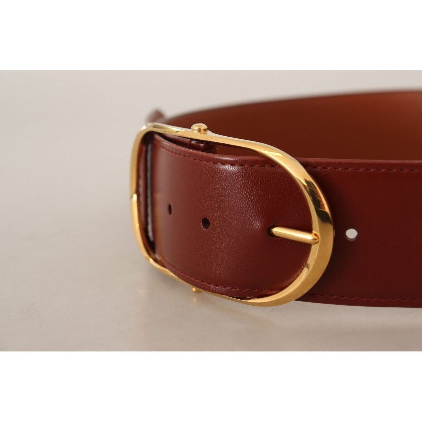 Dolce & Gabbana | Brown Leather Gold Metal Oval Buckle Belt  | McRichard Designer Brands