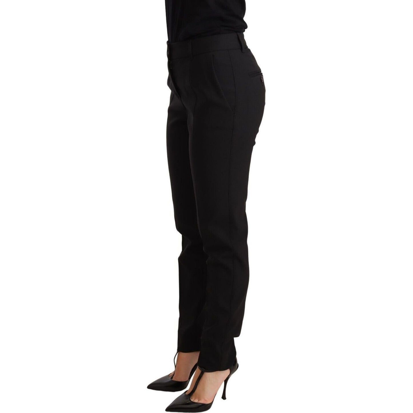 Dolce & Gabbana | Black Tapered Women Trouser Virgin Wool Pants Jeans & Pants | McRichard Designer Brands