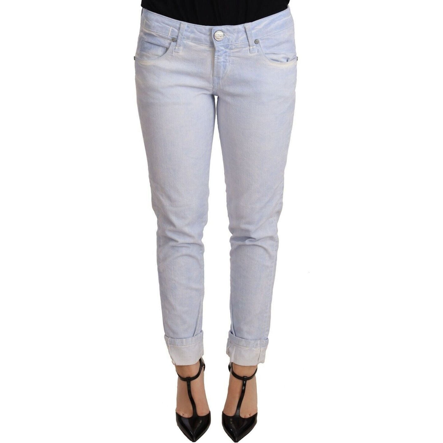 Acht | Light Blue Cotton Folded Hem Denim Skinny Women Trouser Jeans Jeans & Pants | McRichard Designer Brands