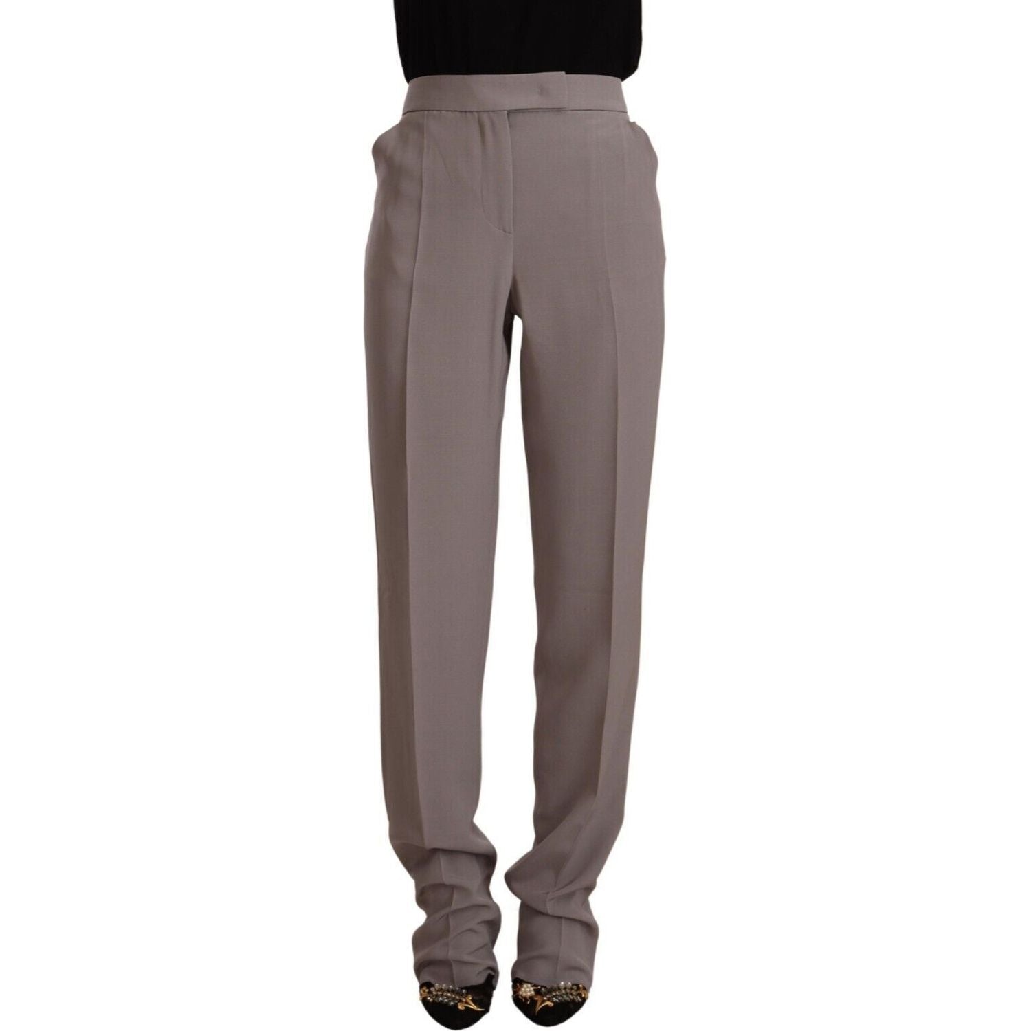 Armani | Brown High Waist Silk Tapered Long Pants | McRichard Designer Brands