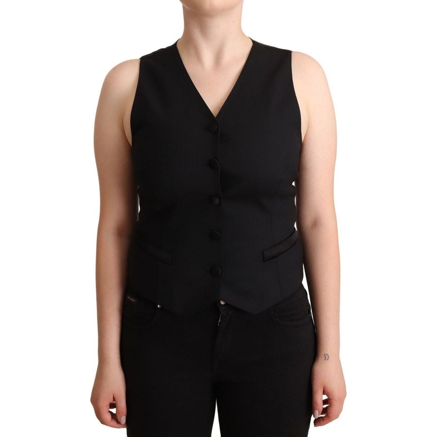 Dolce & Gabbana | Black Button Down Sleeveless Viscose Vest Top WOMAN TOPS AND SHIRTS | McRichard Designer Brands