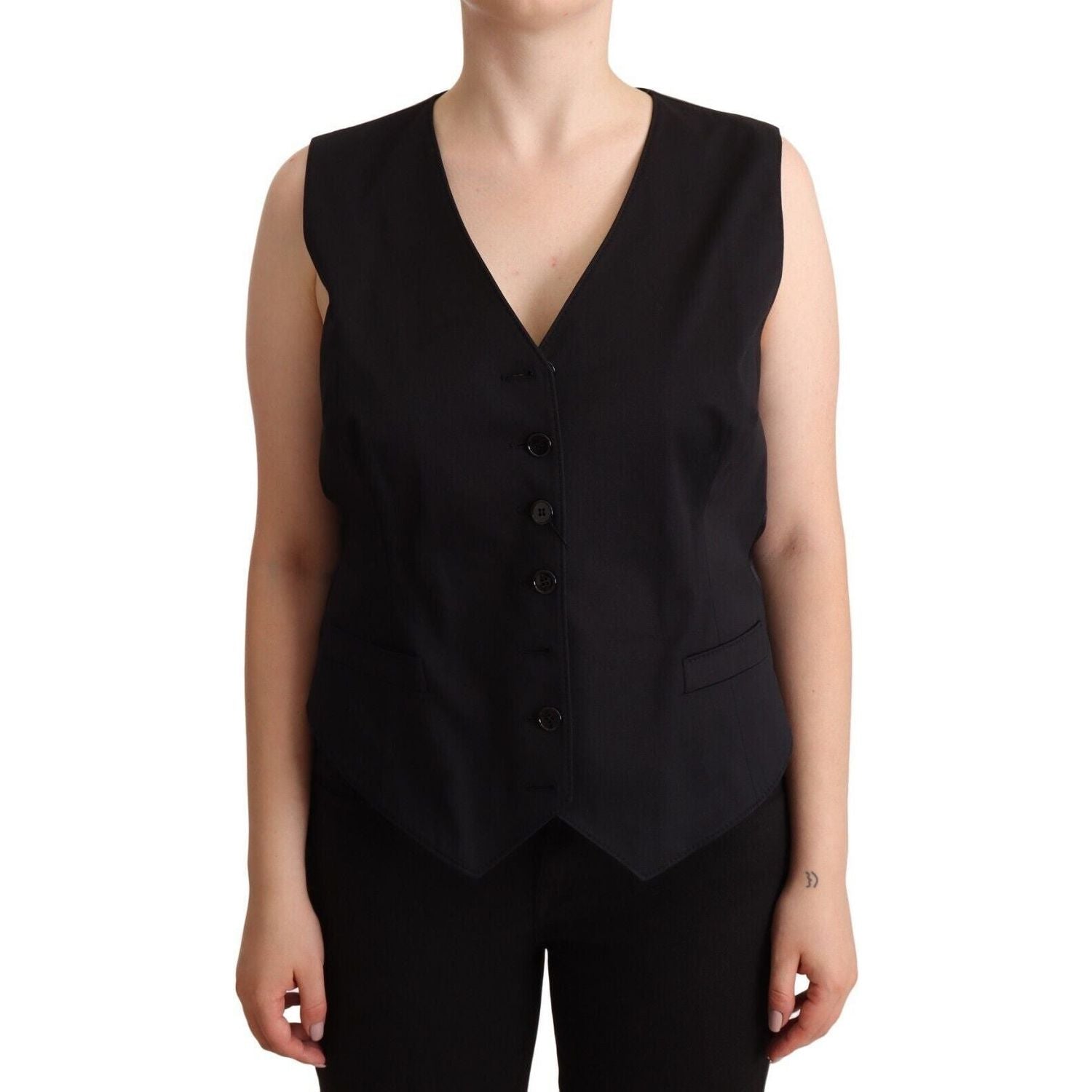 Dolce & Gabbana | Black Button Down Sleeveless Vest Waiscoat Top WOMAN TOPS AND SHIRTS | McRichard Designer Brands