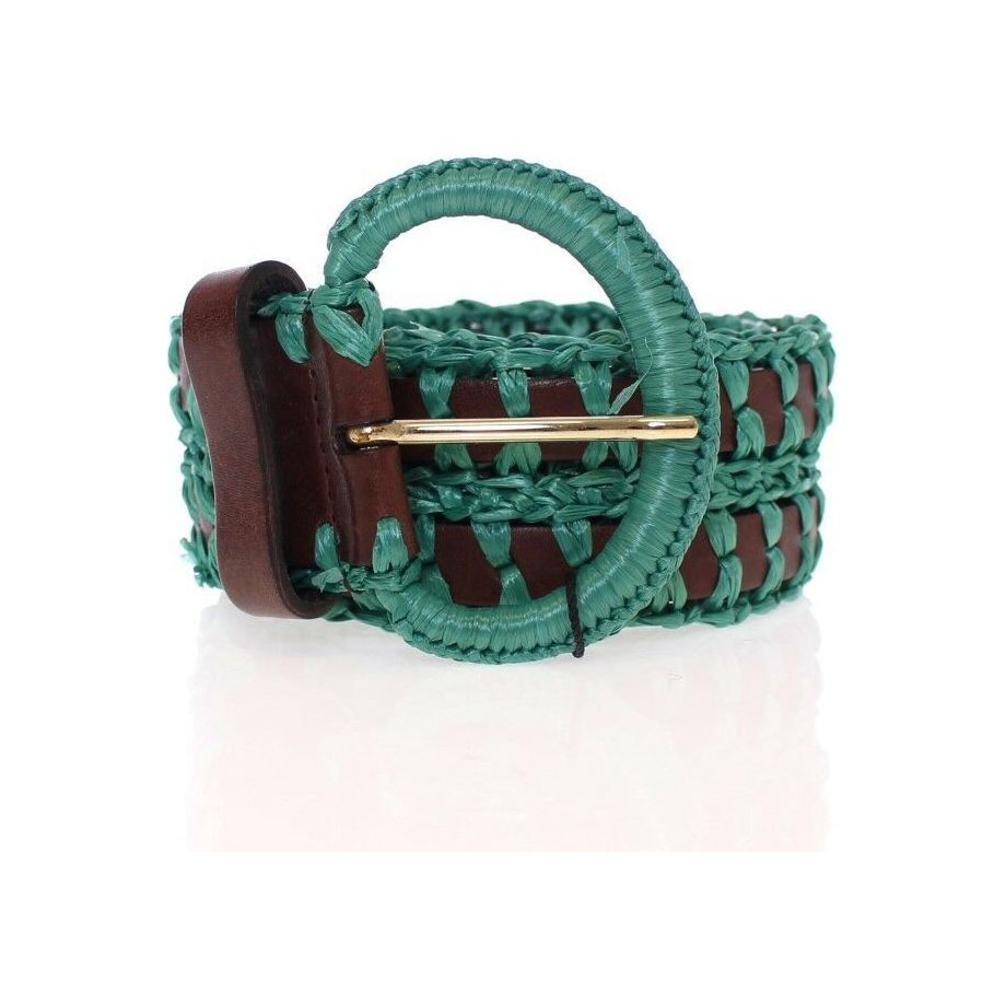Dolce & Gabbana | Green Raffia Woven Waist Leather Wide Belt | McRichard Designer Brands