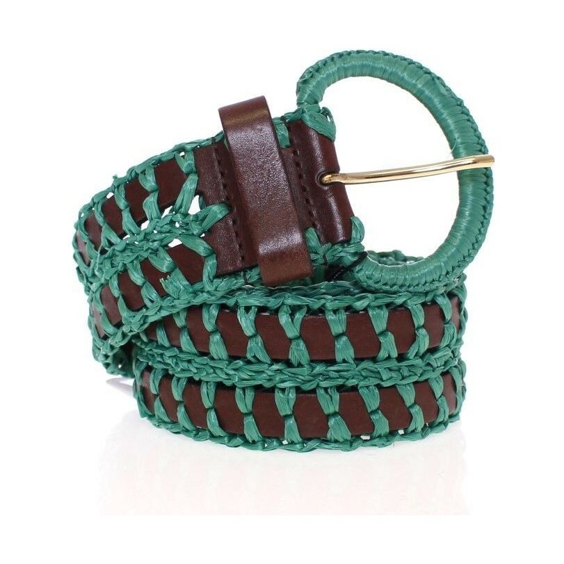 Dolce & Gabbana | Green Raffia Woven Waist Leather Wide Belt | McRichard Designer Brands