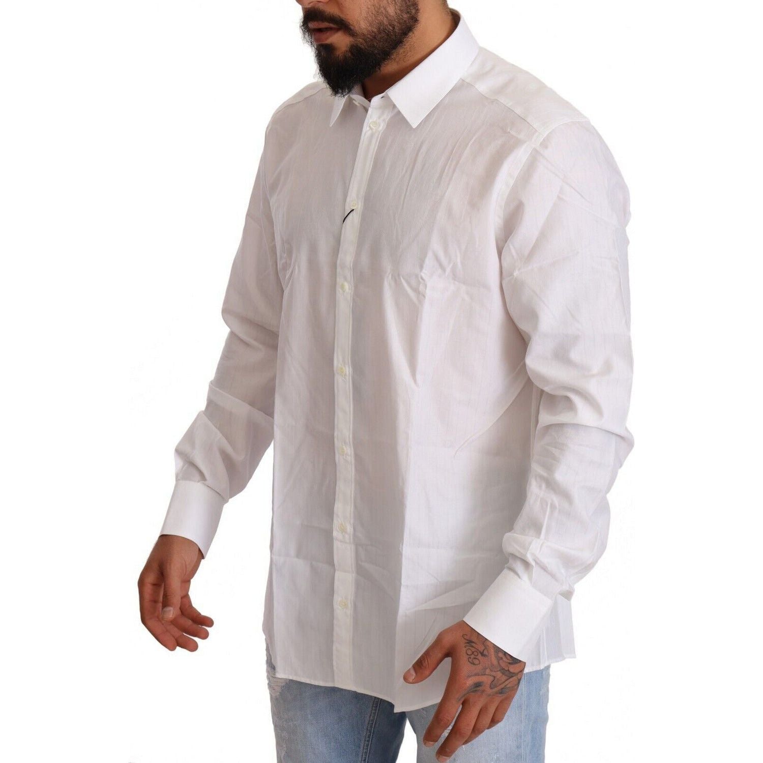 Dolce & Gabbana | White Cotton Slim Fit Men MARTINI Shirt | McRichard Designer Brands