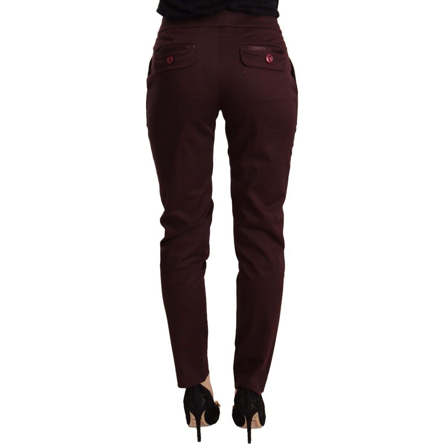Just Cavalli | Maroon Mid Waist Skinny Women Trouser Pants | McRichard Designer Brands