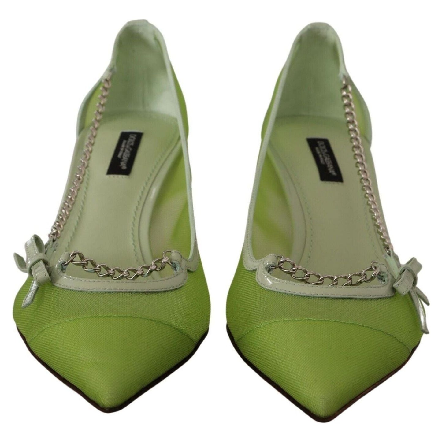 Dolce & Gabbana | Green Mesh Leather Chains Heels Pumps Shoes | McRichard Designer Brands