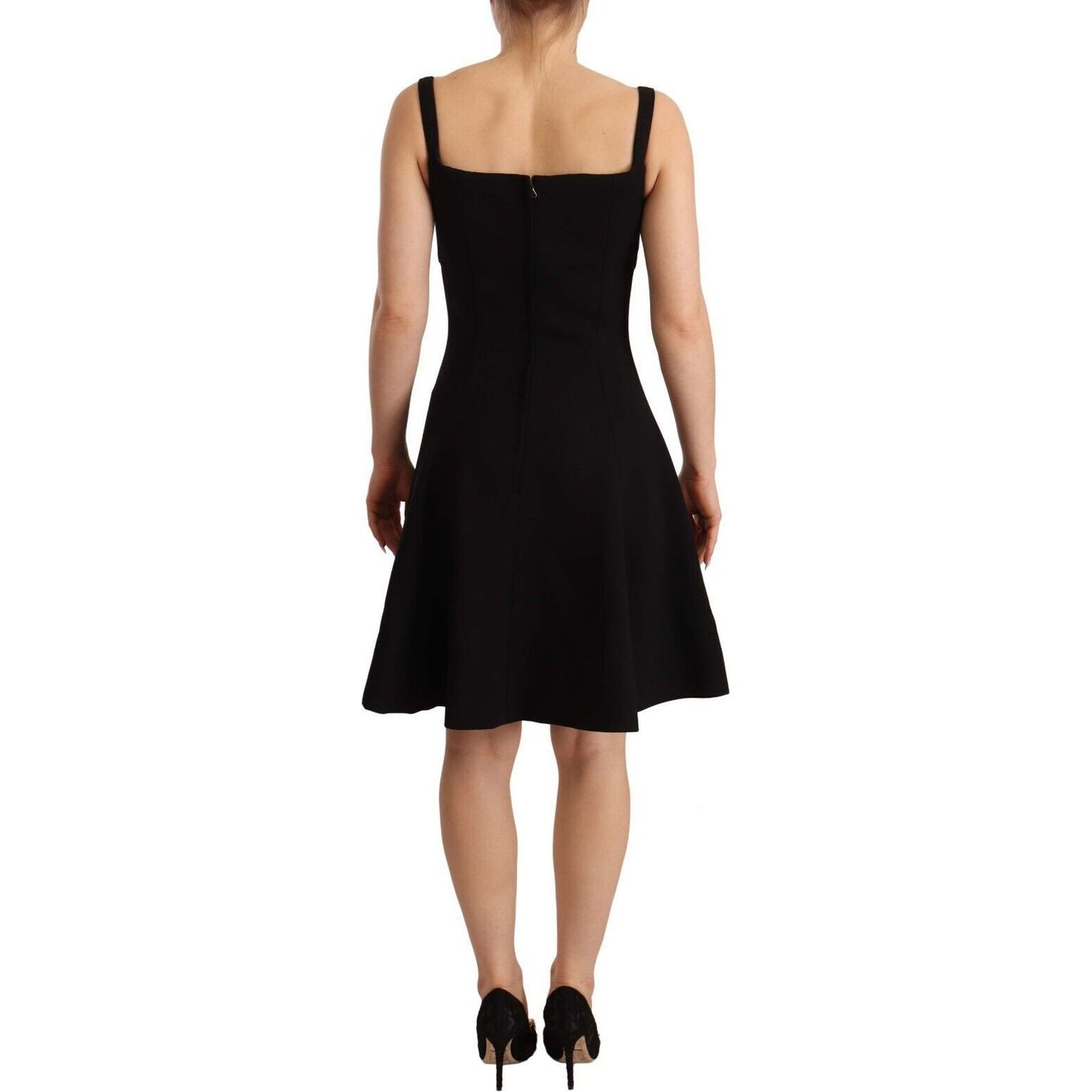 Dolce & Gabbana | Black Fit Flare Wool Stretch Sheath Dress | McRichard Designer Brands