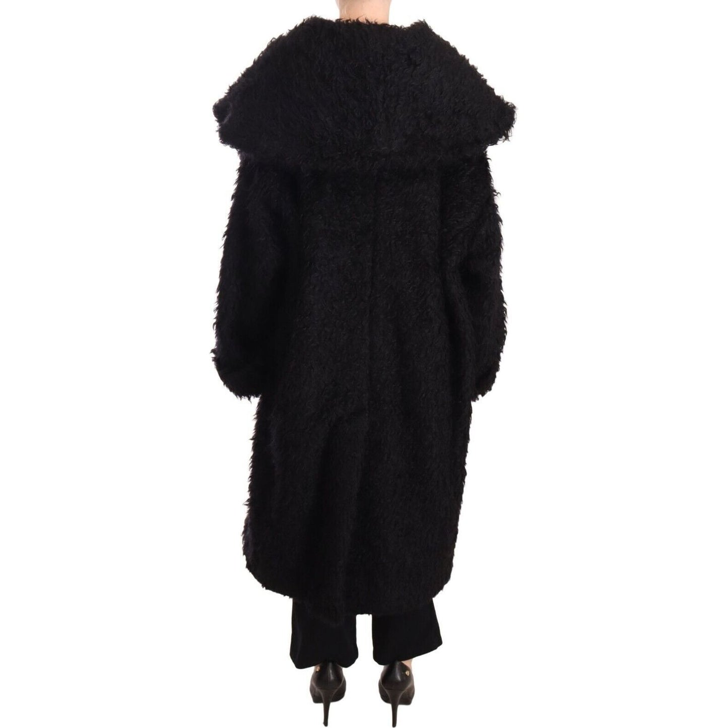 Dolce & Gabbana | Black Mohair Fur Cape Trench Coat Jacket WOMAN COATS & JACKETS | McRichard Designer Brands