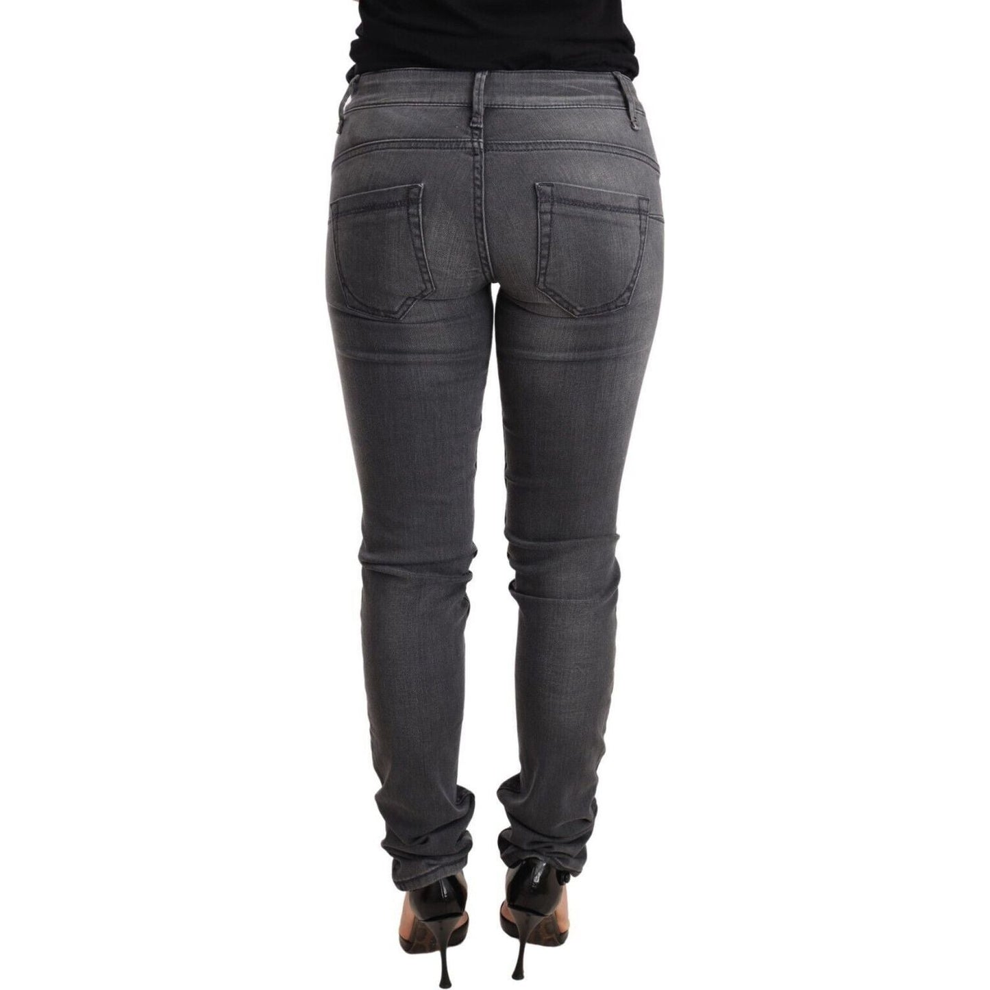 Acht | Gray Washed Cotton Slim Fit Low Waist Women Denim Trouser Jeans | McRichard Designer Brands