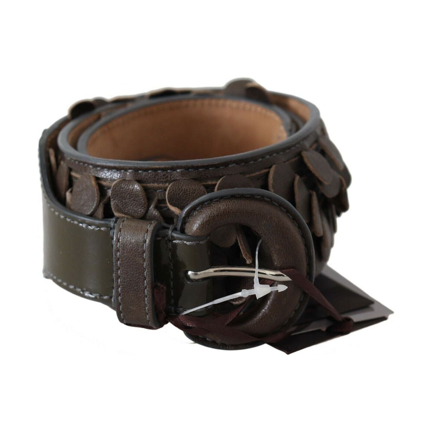 Ermanno Scervino | Dark Brown Leather Round Buckle Waist Belt  | McRichard Designer Brands
