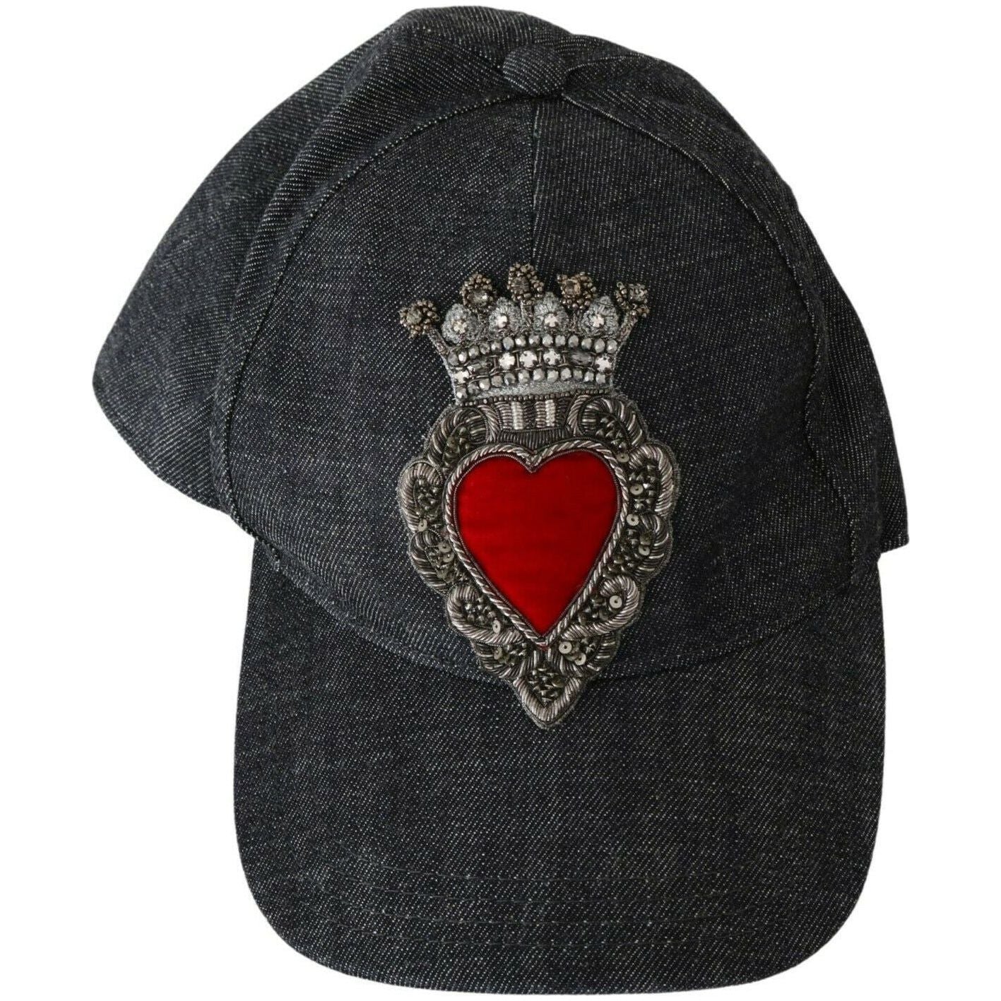 Dolce & Gabbana | Blue Denim Embroidered Heart Design Cap WOMAN HATS | McRichard Designer Brands