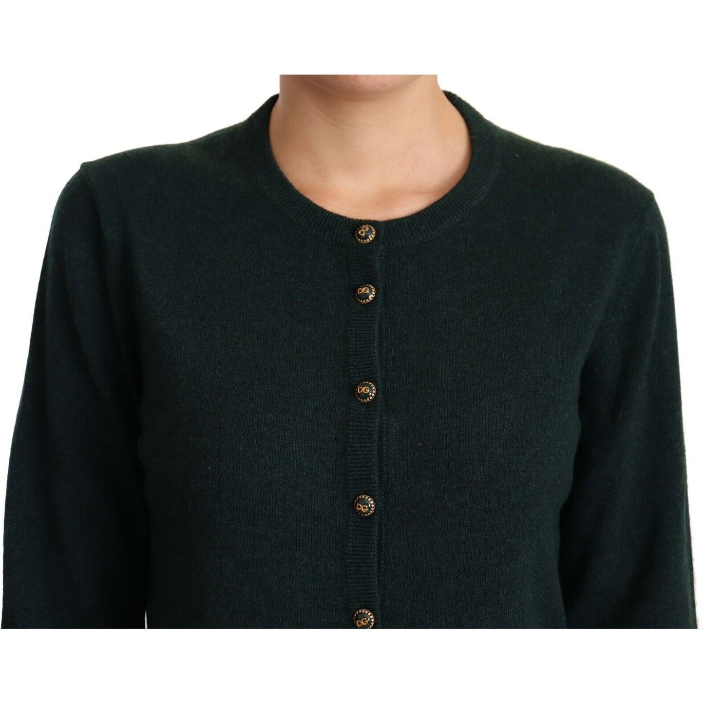 Dolce & Gabbana | Green Cashmere DG Buttons Cardigan Sweater WOMAN SWEATERS | McRichard Designer Brands