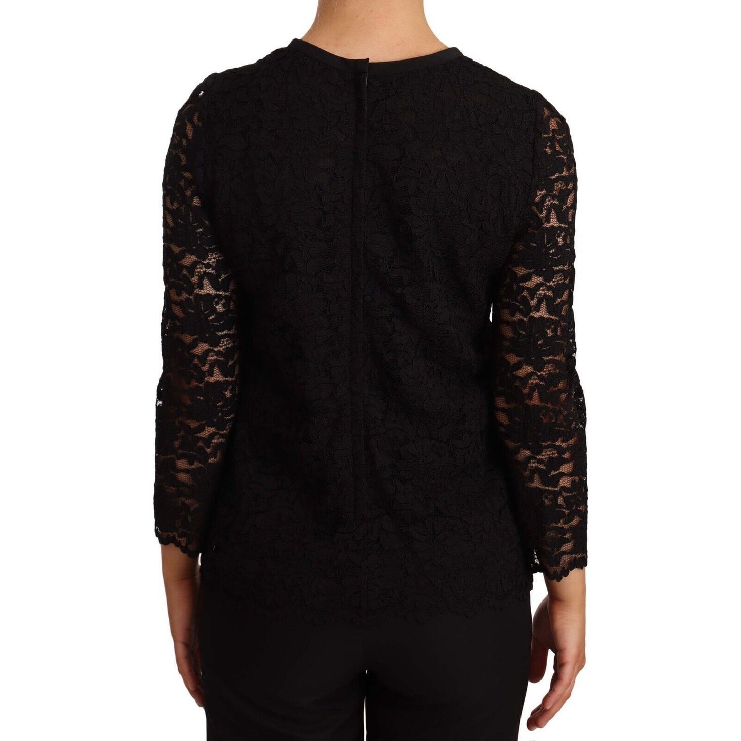Dolce & Gabbana | Black Floral Lace Nylon Blouse Top Blouse Top | McRichard Designer Brands