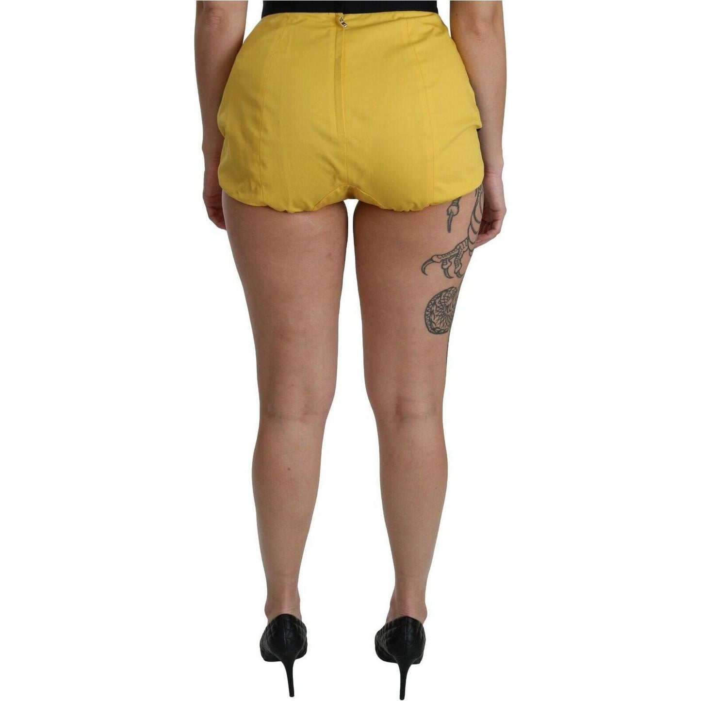 Dolce & Gabbana | Yellow Black Cotton Jewelled Hot Pants Shorts Shorts | McRichard Designer Brands