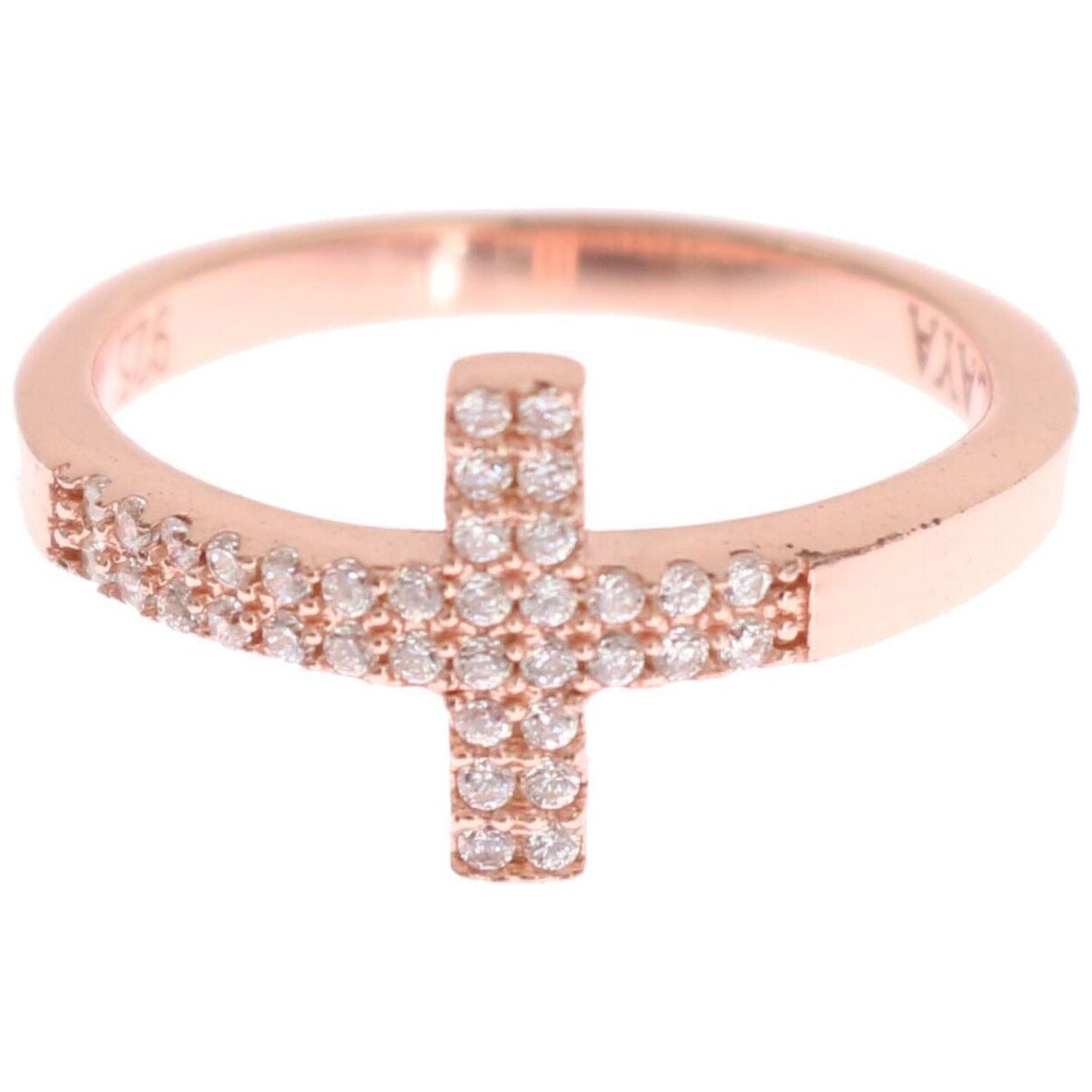 Nialaya | Pink Gold 925 Silver Womens Cross CZ Ring Ring | McRichard Designer Brands