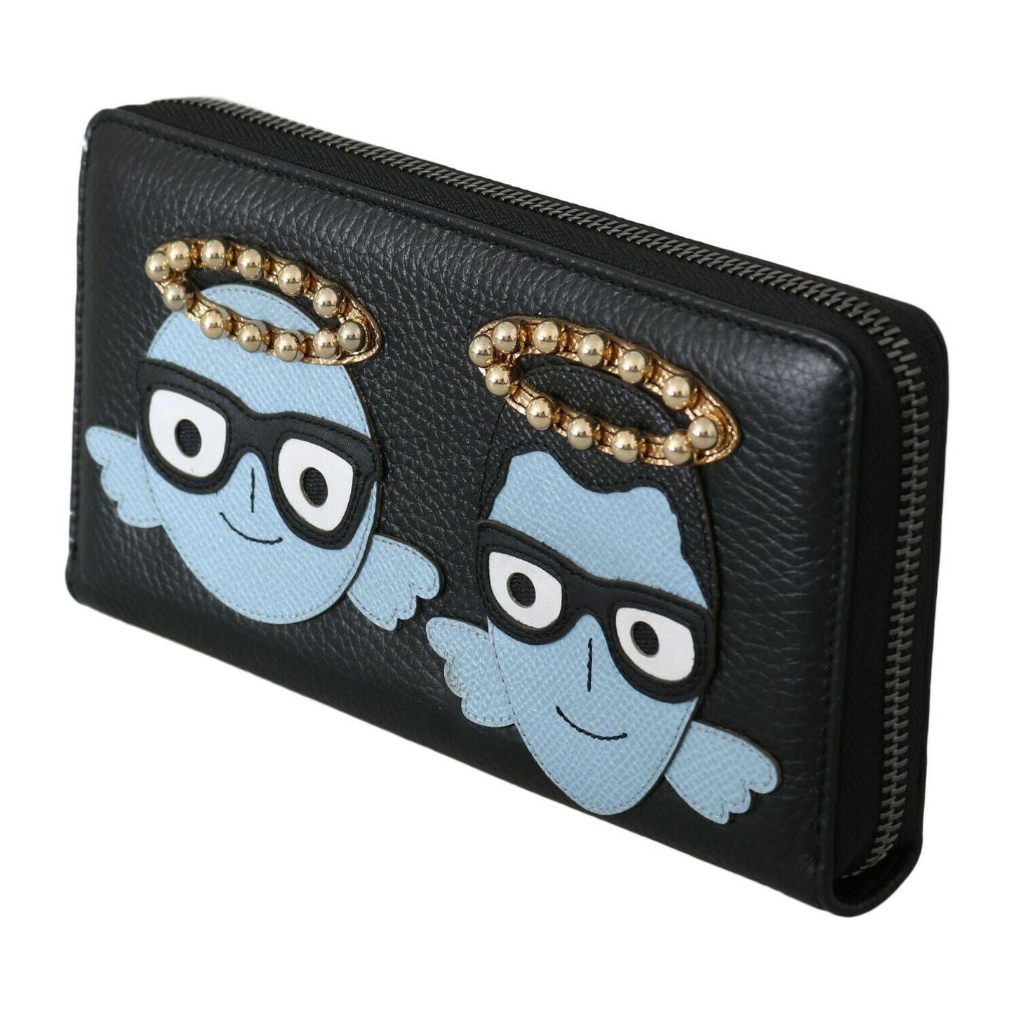 Dolce & Gabbana | Black Blue Leather #DGFAMILY Zipper Continental Wallet | McRichard Designer Brands