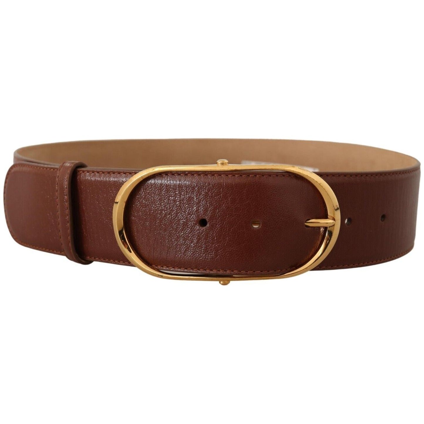 Dolce & Gabbana | Brown Leather Gold Metal Oval Buckle Belt WOMAN BELTS | McRichard Designer Brands