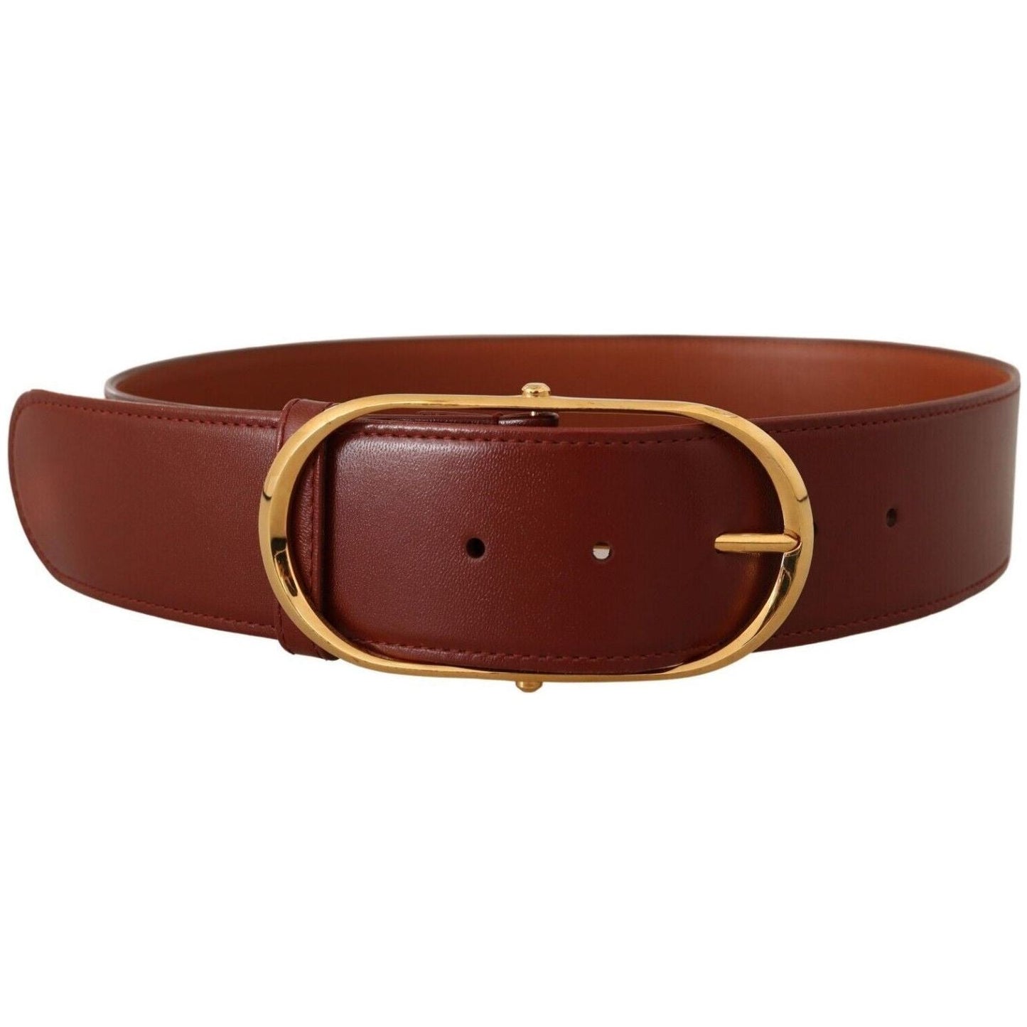 Dolce & Gabbana | Brown Leather Gold Metal Oval Buckle Belt  | McRichard Designer Brands