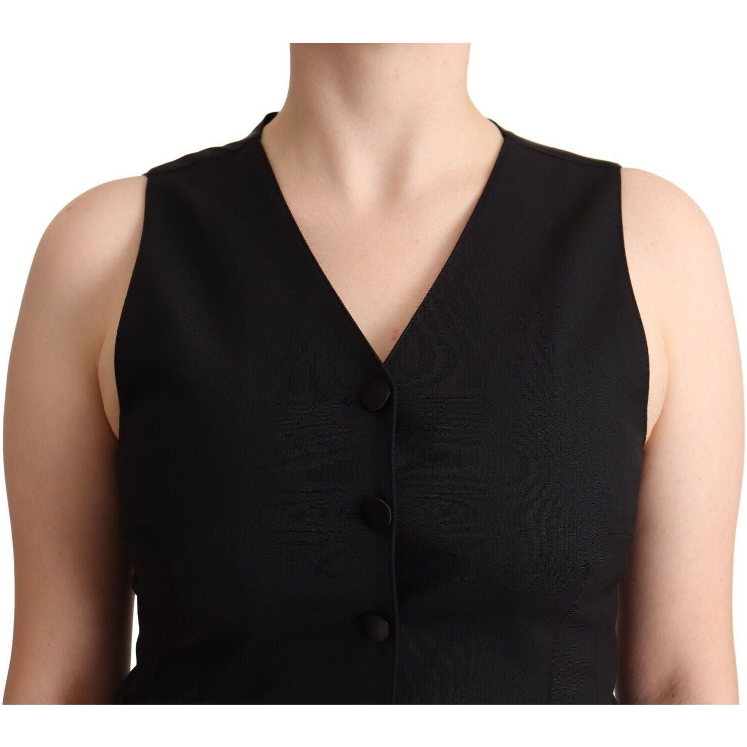 Dolce & Gabbana | Black Button Down Sleeveless Viscose Vest Top WOMAN TOPS AND SHIRTS | McRichard Designer Brands