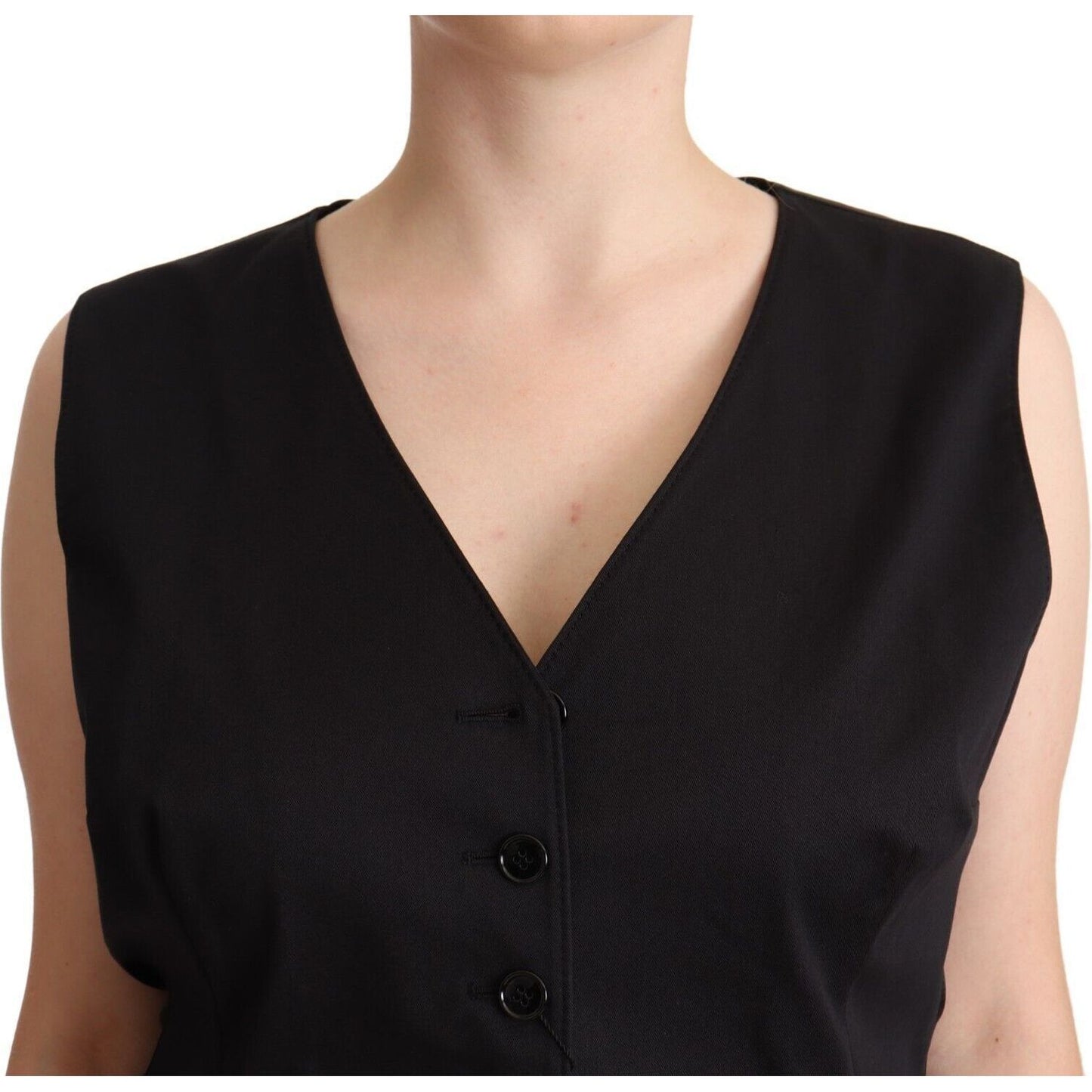 Dolce & Gabbana | Black Button Down Sleeveless Vest Waiscoat Top WOMAN TOPS AND SHIRTS | McRichard Designer Brands