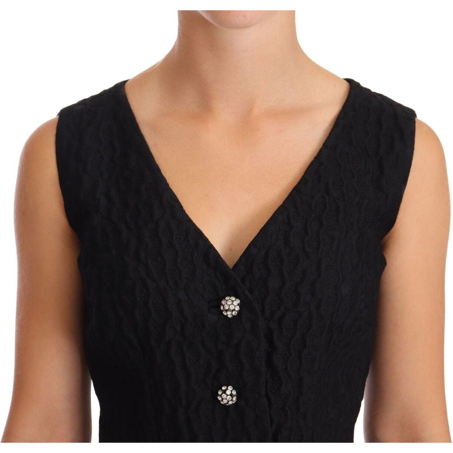 Dolce & Gabbana | Black Button Crystal Sleeveless Sheath Dress WOMAN DRESSES | McRichard Designer Brands