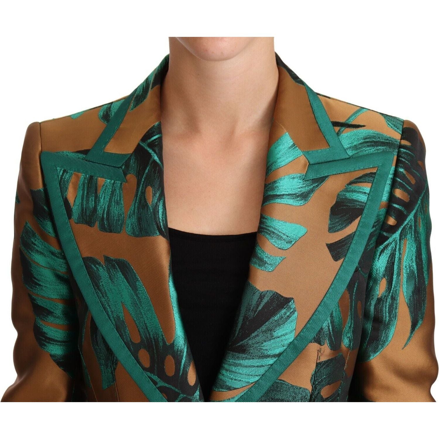 Dolce & Gabbana | Brown Green Leaf Jacquard Coat Jacket WOMAN COATS & JACKETS | McRichard Designer Brands