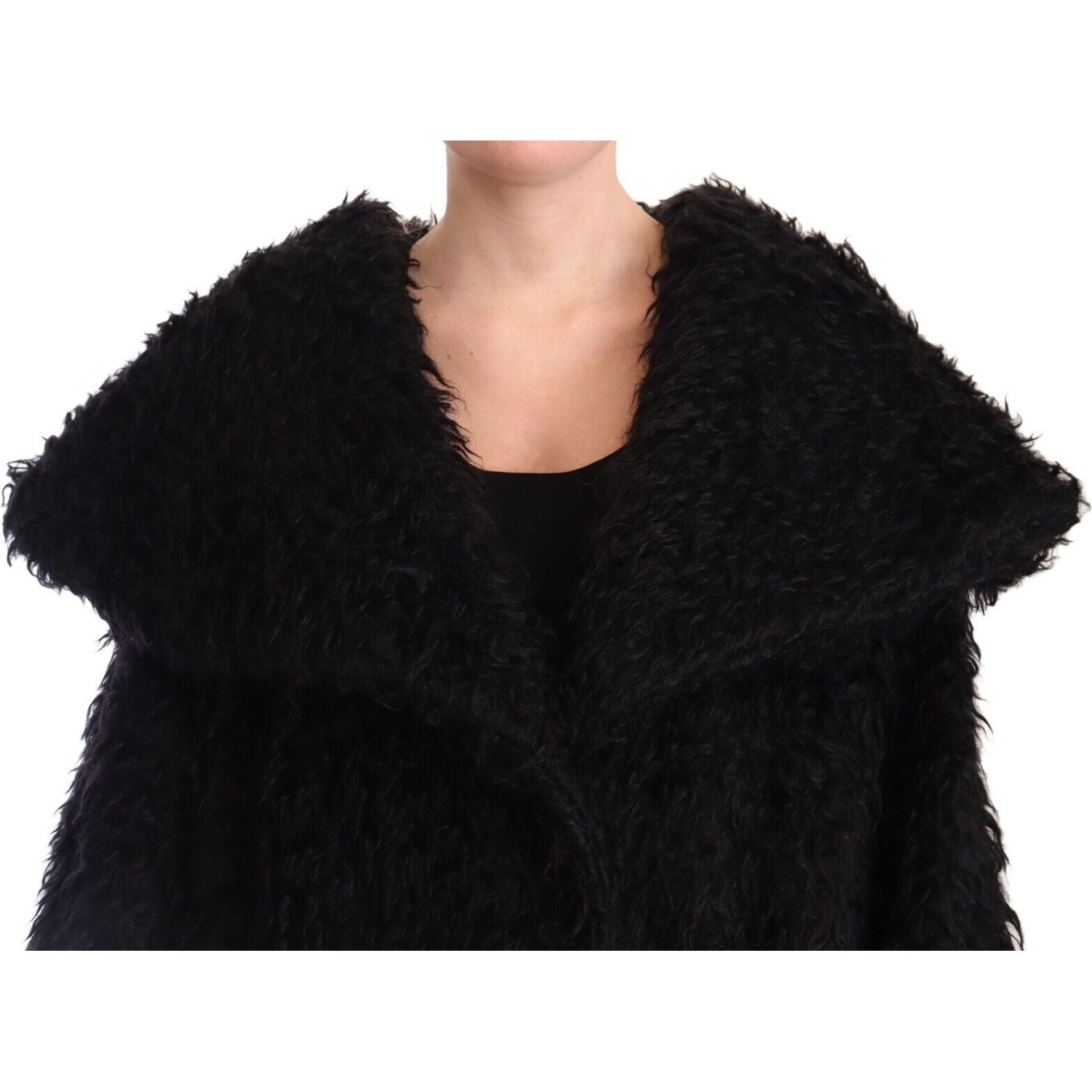 Dolce & Gabbana | Black Mohair Fur Cape Trench Coat Jacket WOMAN COATS & JACKETS | McRichard Designer Brands