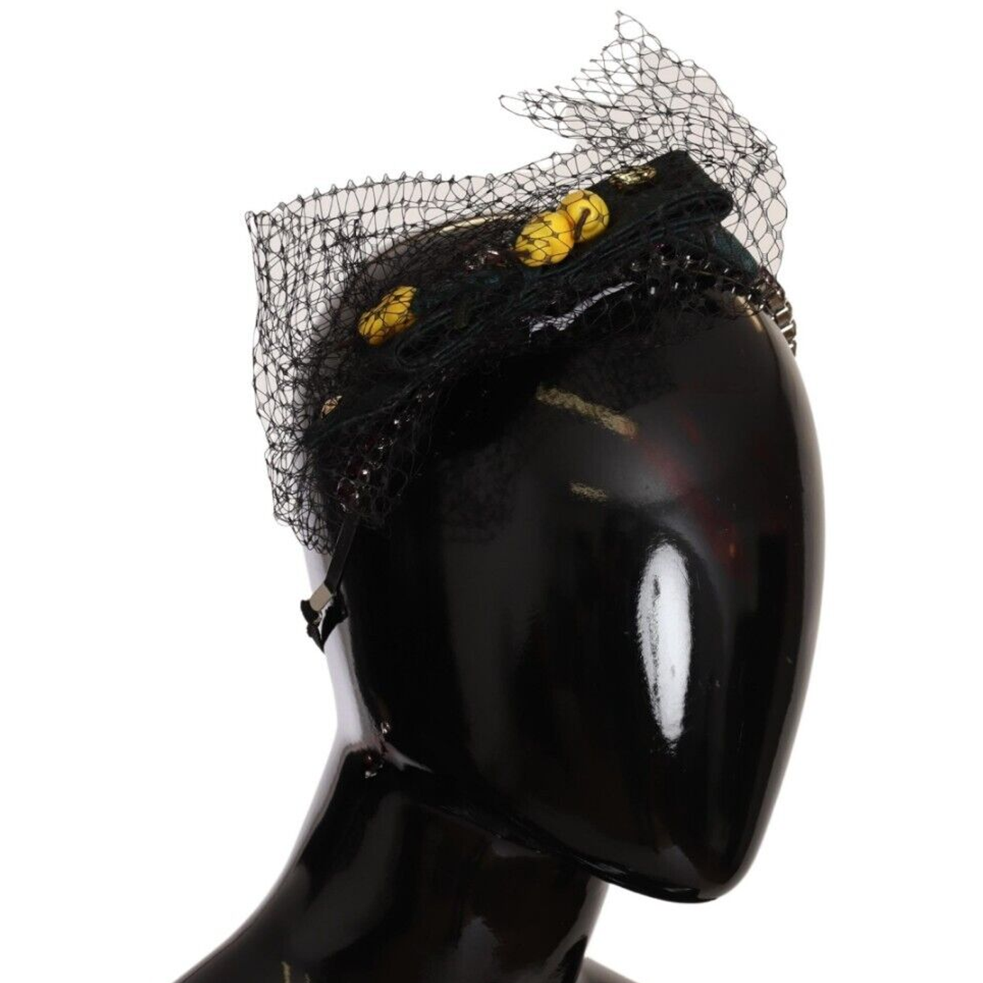 Dolce & Gabbana | Silver Tiara Crystals Fruits Black Mesh Diadem Headband  | McRichard Designer Brands