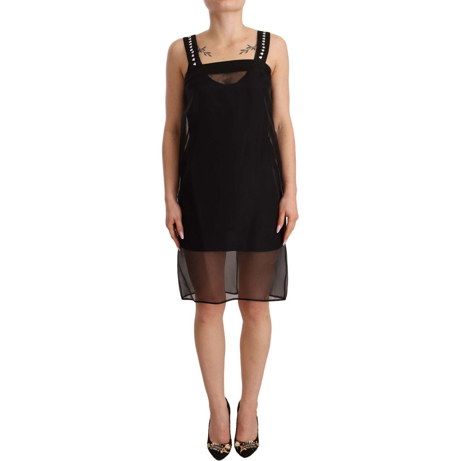 Dolce & Gabbana | Black Silk Stretch Crystal Sheath Mini Dress | McRichard Designer Brands