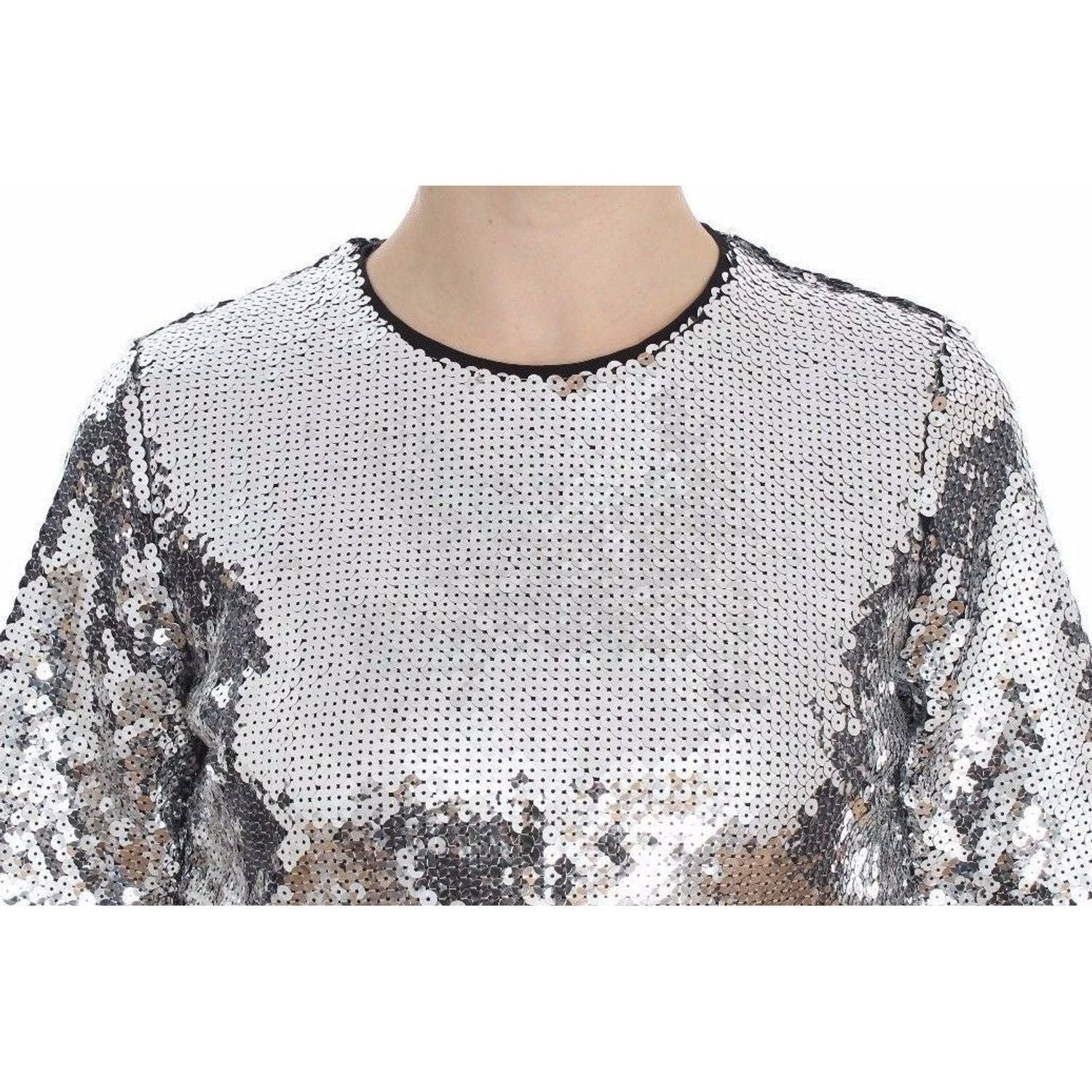 Dolce & Gabbana | Silver Sequined Crewneck Blouse T-shirt Top | 399.00 - McRichard Designer Brands