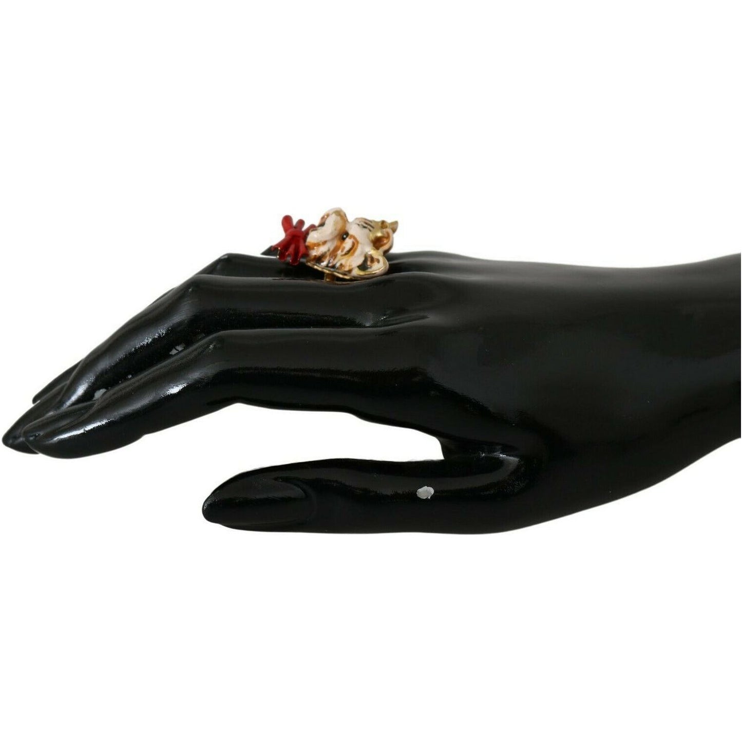 Dolce & Gabbana | Gold Brass Resin Beige Dog Pet Branded Accessory Ring  | McRichard Designer Brands