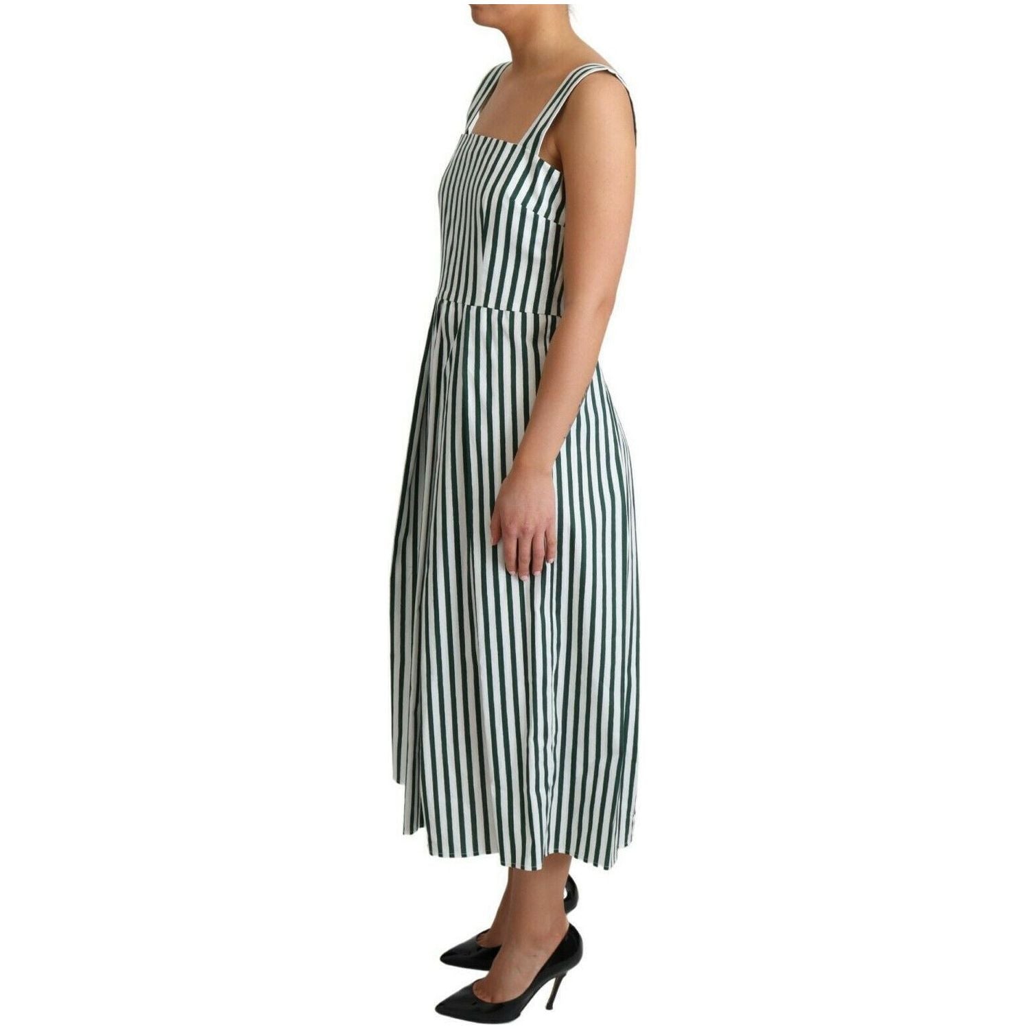 Dolce & Gabbana | Green Striped Cotton A-Line Dress WOMAN DRESSES | McRichard Designer Brands