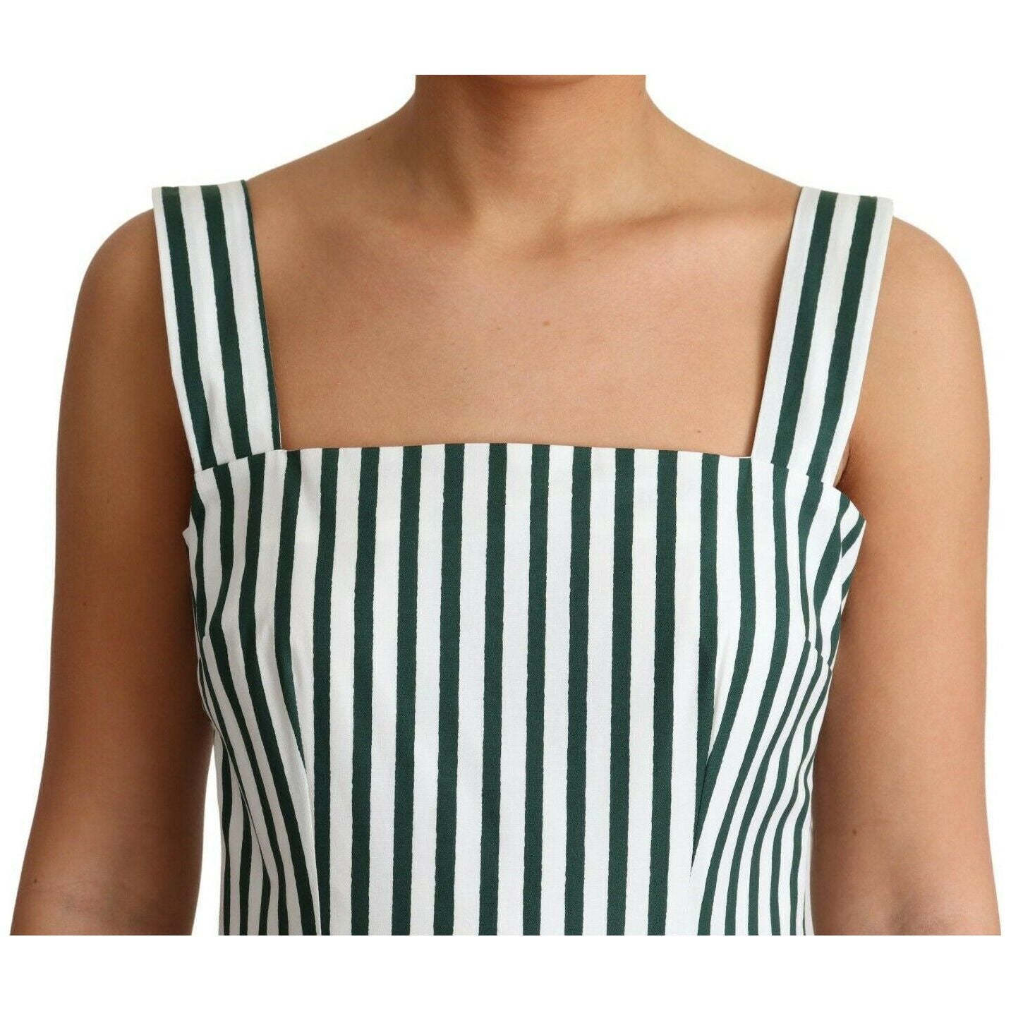 Dolce & Gabbana | Green Striped Cotton A-Line Dress WOMAN DRESSES | McRichard Designer Brands
