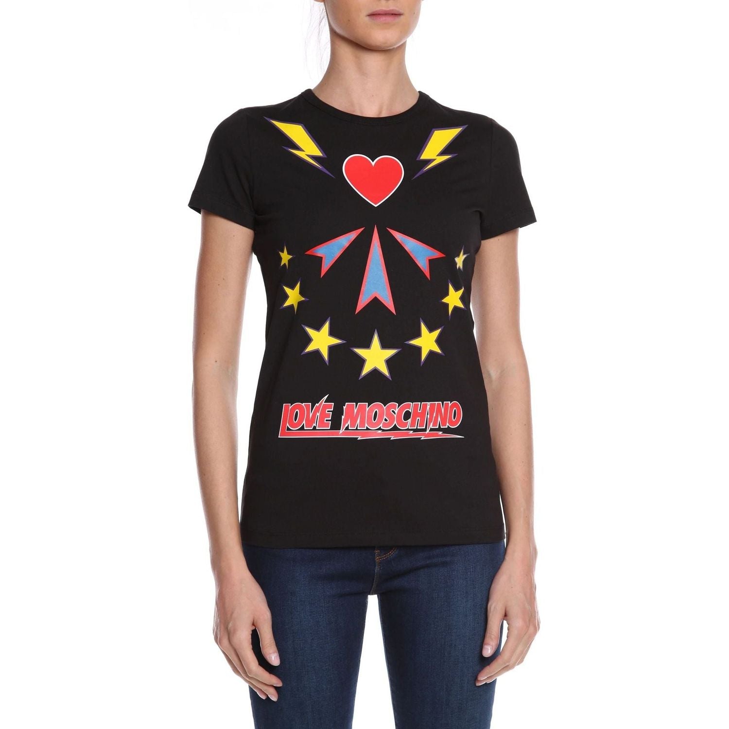 Love Moschino | Black Cotton Tops & T-Shirt  | McRichard Designer Brands