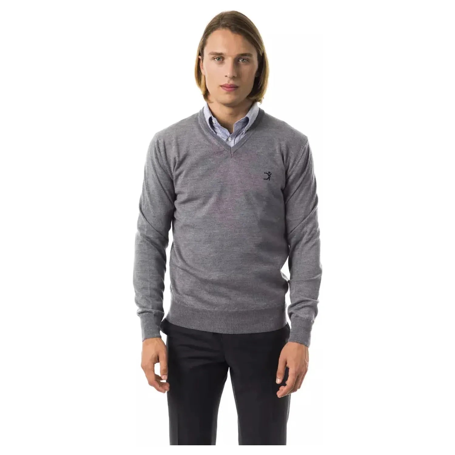 Uominitaliani | Gray Merino Wool Sweater | McRichard Designer Brands