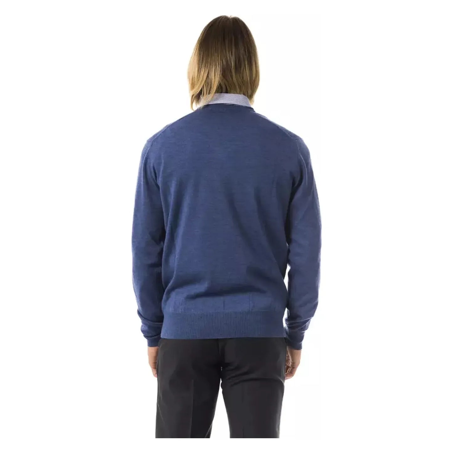 Uominitaliani | Blue Merino Wool Sweater | McRichard Designer Brands