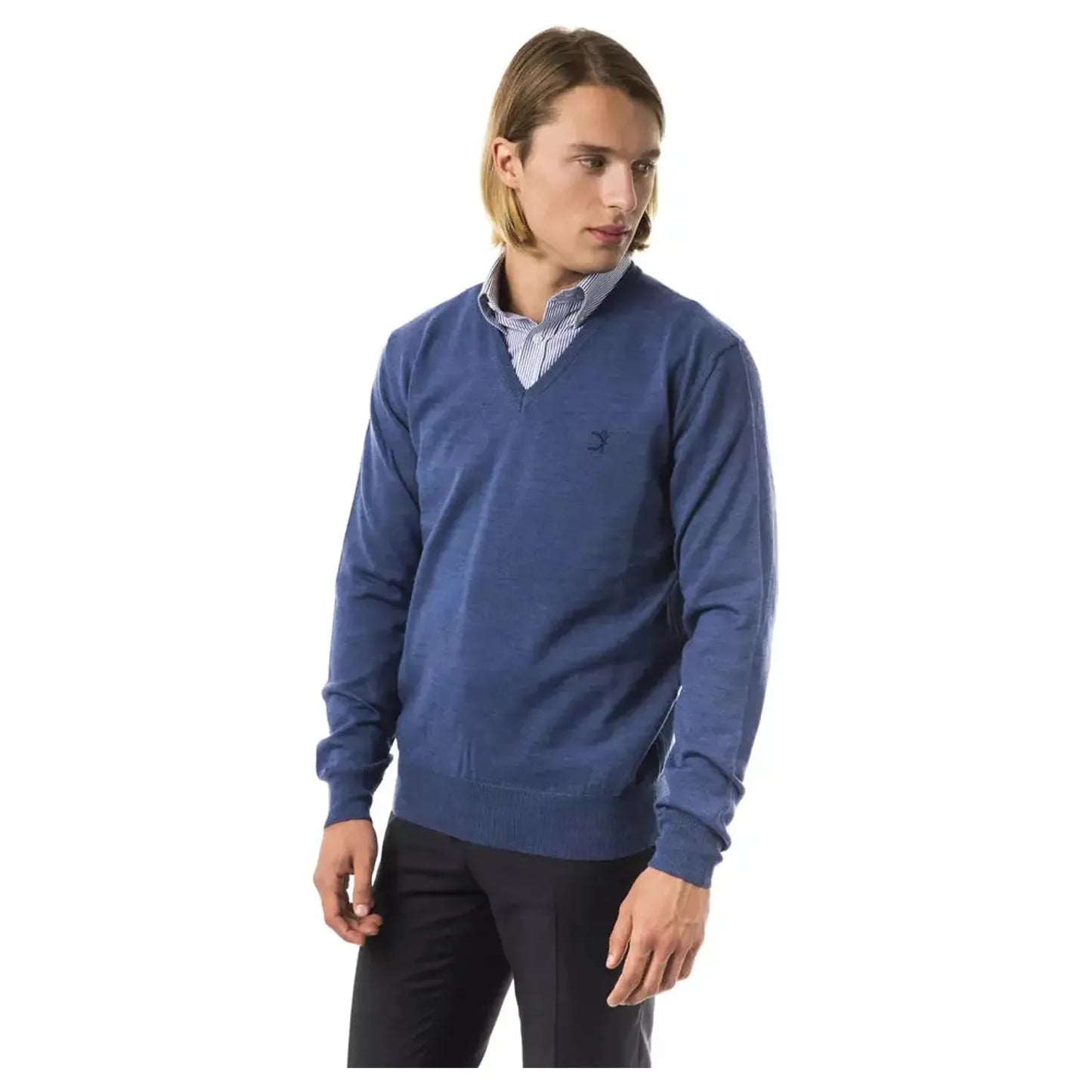 Uominitaliani | Blue Merino Wool Sweater | McRichard Designer Brands